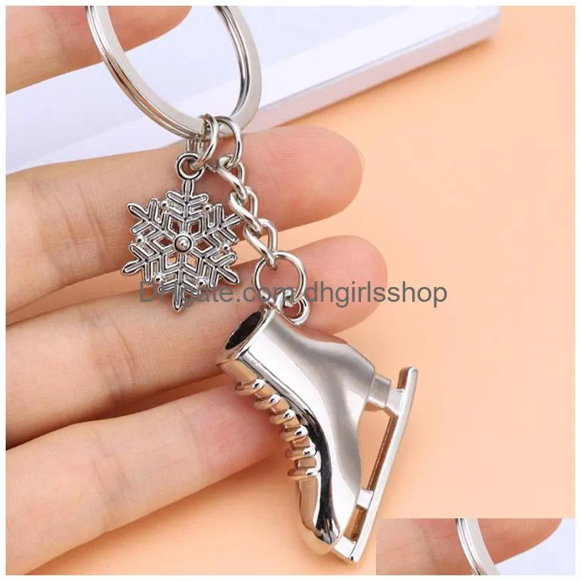 Key Rings Ice Skate Shoes Keychains Winter Snow Sports Charm Key Ring Bag Hanging Fashion Jewelry Jewelry Dhho7