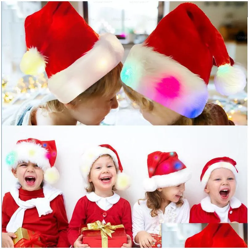 Party Hats Light Up Christmas Hat Novelty Led Funny Plush Colorf Santa New Year Festive Holiday Party Supplies For Adts Kids Home Gard Dhl9S