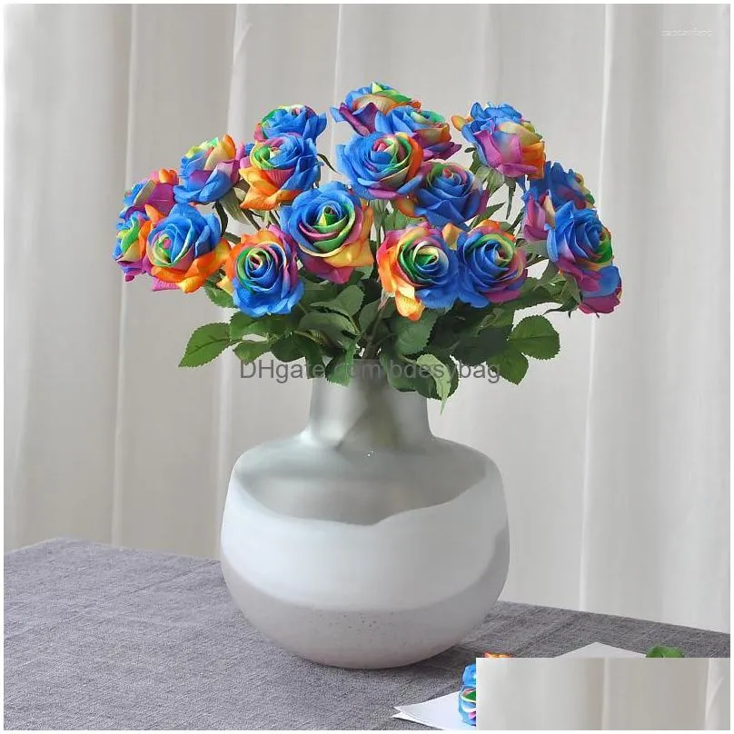 Decorative Flowers Simation Moisturizing Rose Fake Flower Home Living Room Table Decoration Arrangement Artificial Wedding Dhqfm