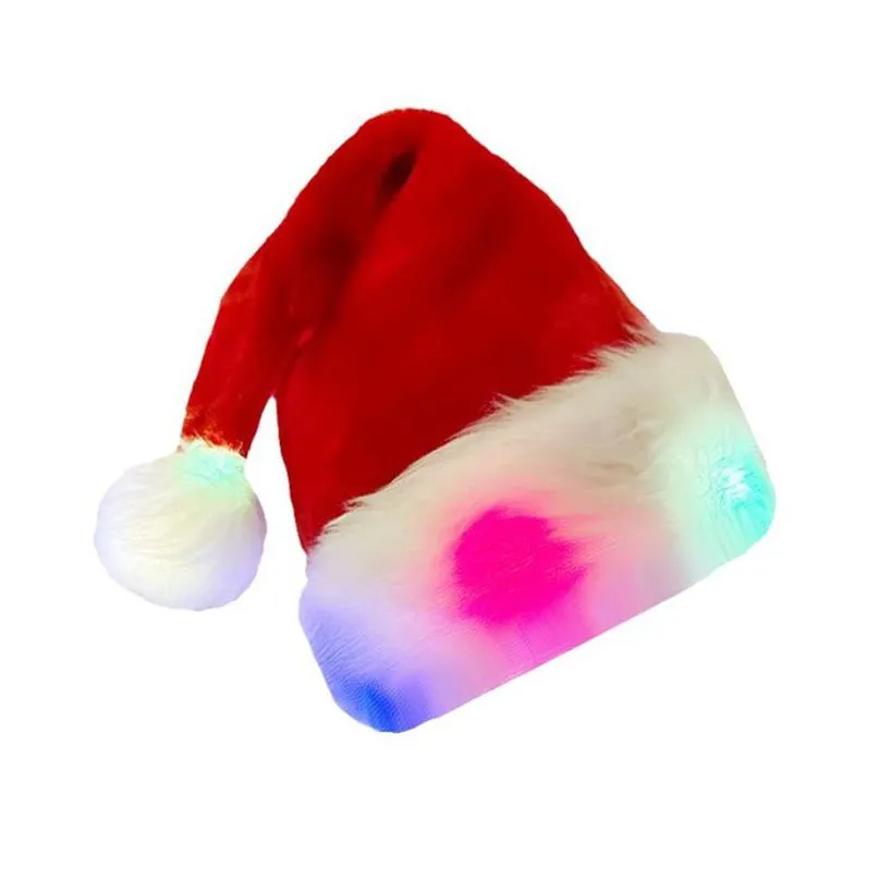 Party Hats Light Up Christmas Hat Novelty Led Funny Plush Colorf Santa New Year Festive Holiday Party Supplies For Adts Kids Home Gard Dhl9S