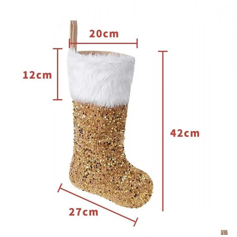 Christmas Decorations Glitter Christmas Stocking Gold Sequin Blingbling White Veet Cuff Xmas Tree Decor Festival Party Ornament Home G Dhhjg
