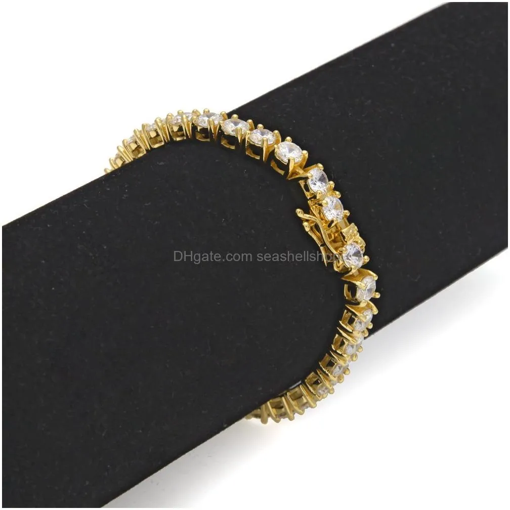 Tennis M 4Mm Hip-Hop Tennis 7-9Inch Bling Zircon Bracelets For Men Jewelry Bracelets Dhhgs