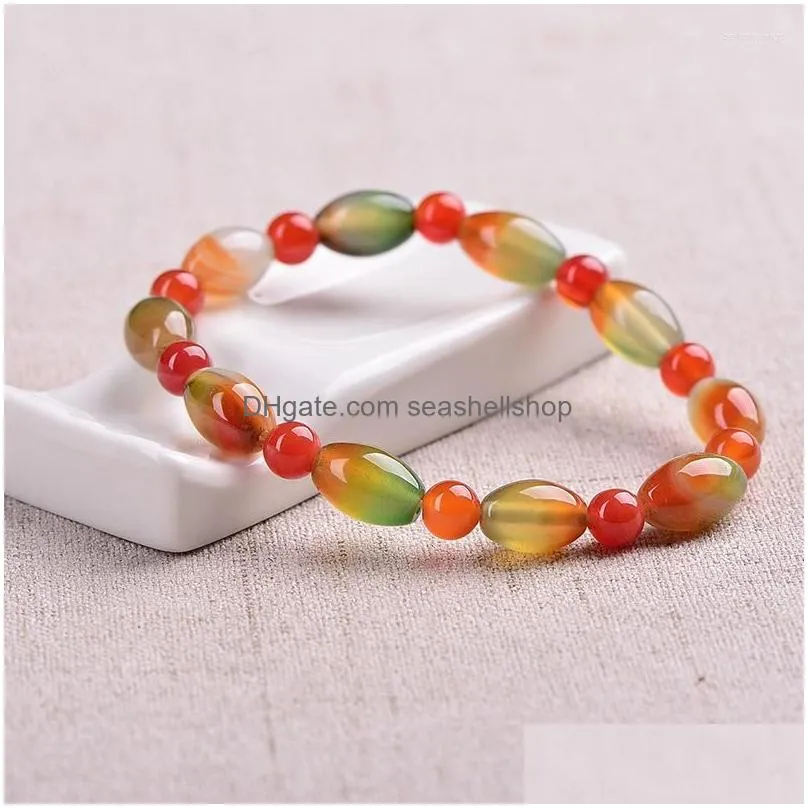 Bangle Bangle Natural Beaded Beads Colorf Peacock Agate Bracelet Red Colored Simple Girlfriend Student Jewelry Bracelets Dhq96