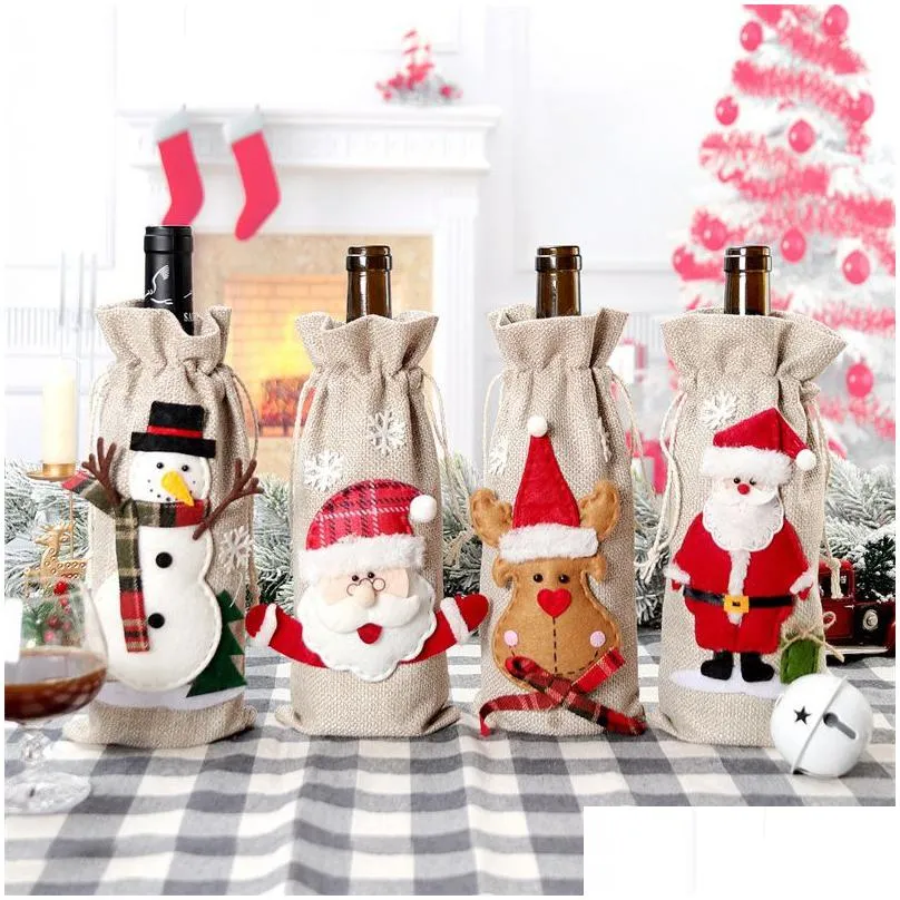 Christmas Decorations Christmas Wine Gift Bags Burlap Dstring Bottle With Rope For Xmas Holiday Parties Home Garden Festive Party Supp Dhb4Y
