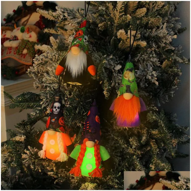 Christmas Decorations Halloween Led Gnomes Ornament Handmade Witch Swedish Tomte Gnome Dwarf For Home Day Party Table Decorations Kids Dhfo0