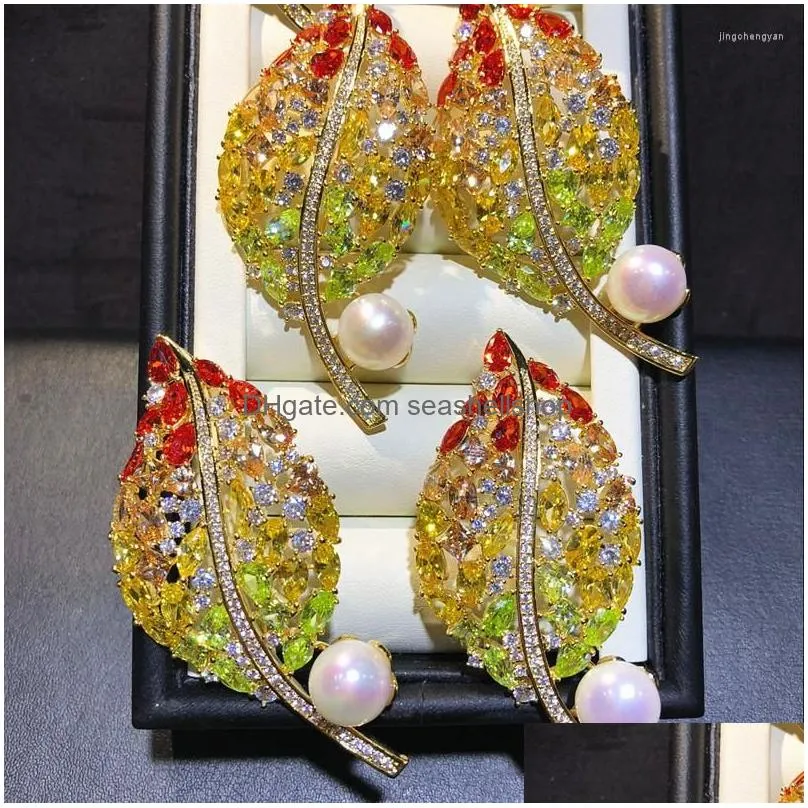 Pins, Brooches Brooches 9-10Mm Freshwater Pearl Breastpin Fancy Colorf Leaf Style Brooch Women Breast Pin Jewelry Lady Jewelry Dhnfi