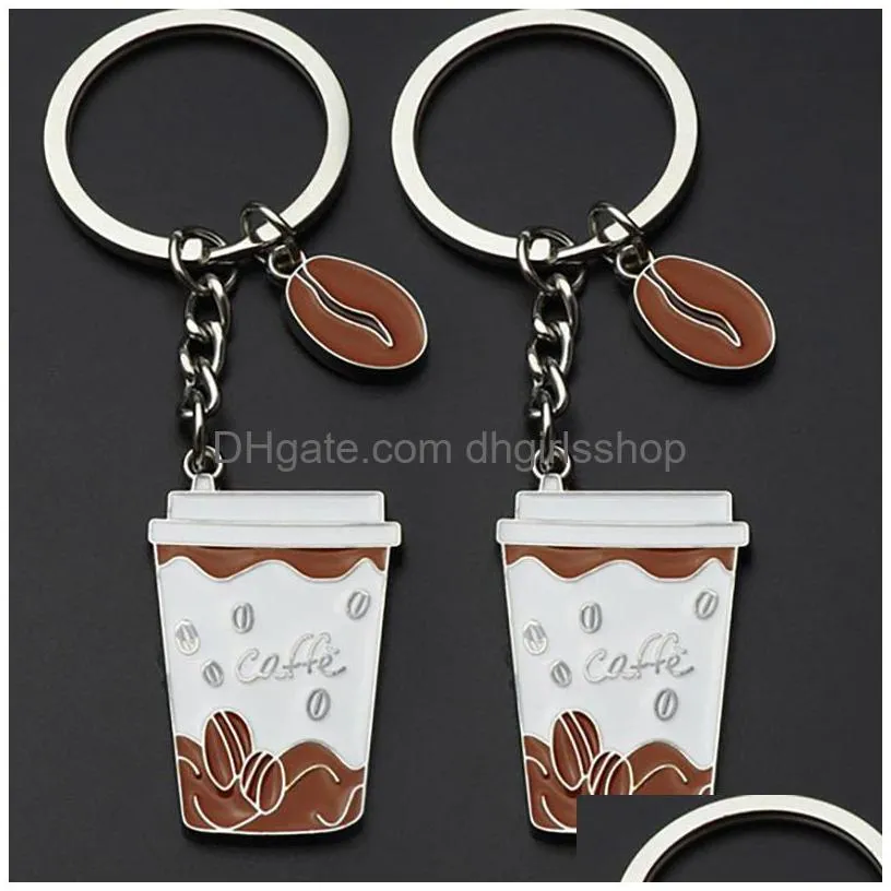 Key Rings Metal Coffee Bean Cup Key Ring Enamel Keychain Bag Hanging Fashion Jewelry Will And Jewelry Dh07D