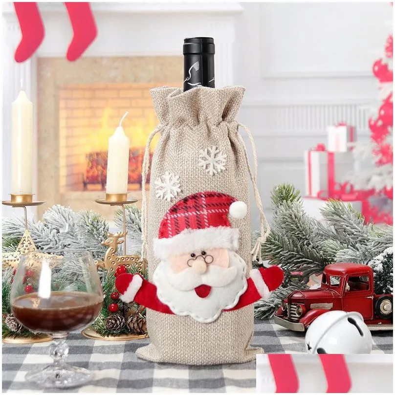 Christmas Decorations Christmas Wine Gift Bags Burlap Dstring Bottle With Rope For Xmas Holiday Parties Home Garden Festive Party Supp Dhb4Y