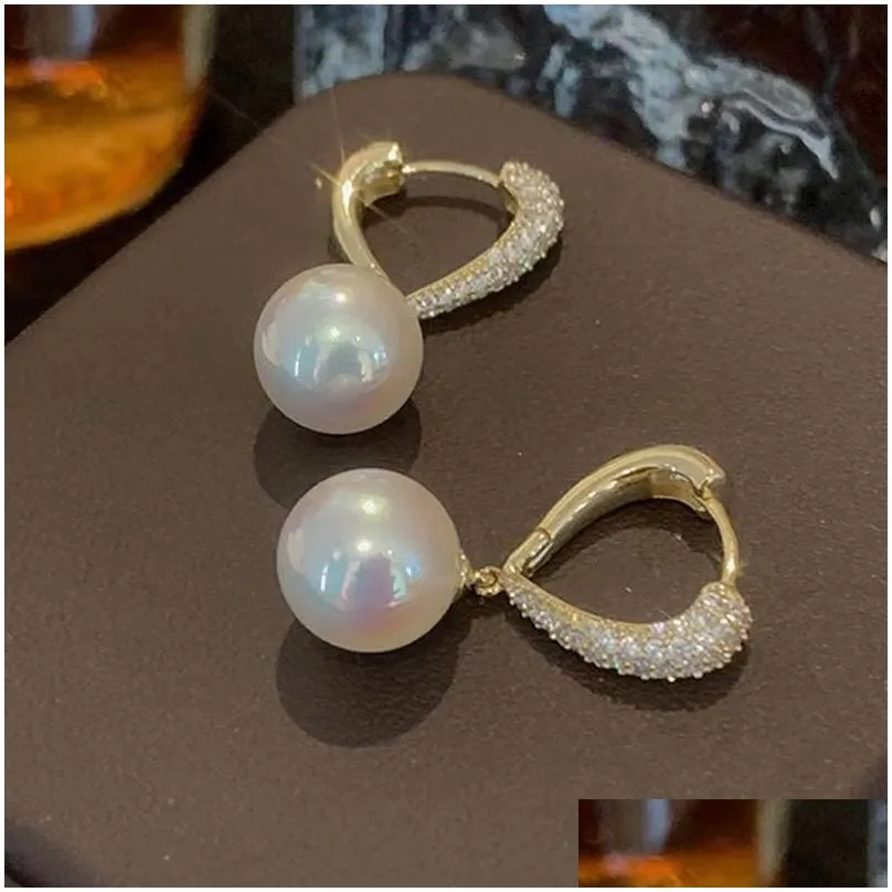 Stud 925 Sier Needle Pearl Earrings For Women Simple Love Shaped Diamond Fashion Versatile Temperament New Jewelry Earrings Dhz8T
