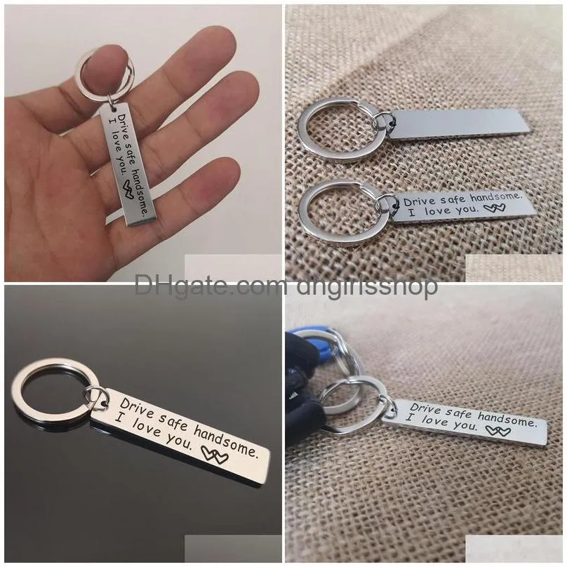 Key Rings Stainless Steel Drive Safe Key Ring Engraving Handsome I Love You Keychain Holders Fashion Jewelry Will And Sandy Drop Ship Dhjlp