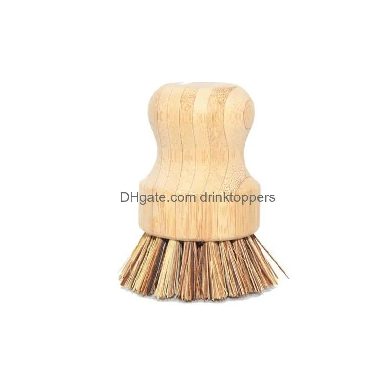 kitchen cleaning brush portable round handle wooden brushes for pot sisal palm dish bowl pan chores clean tool dhs