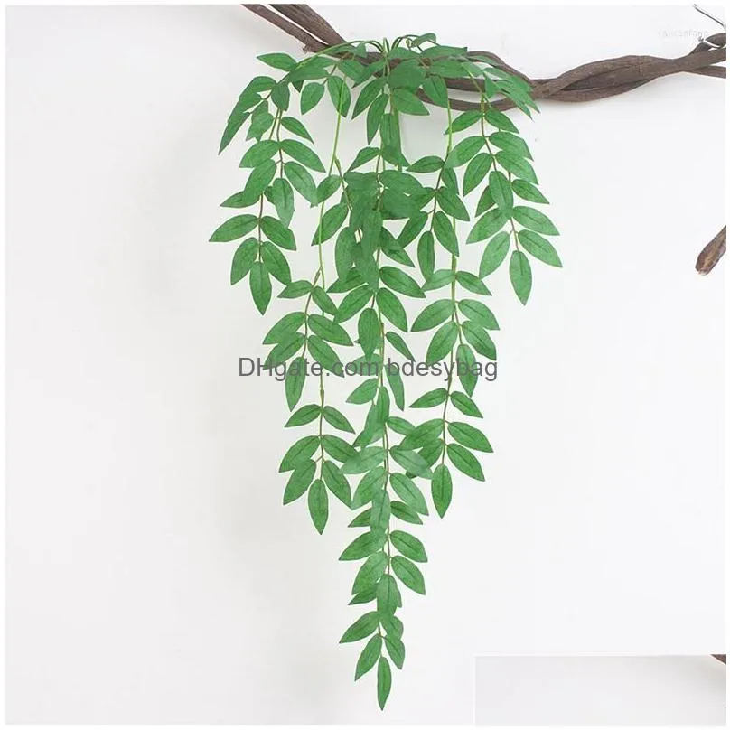 Decorative Flowers Willow Simation Wicker Green Leaves Cane Wedding Decoration Set Plant Rattan Home Garden Vine Dhgnv