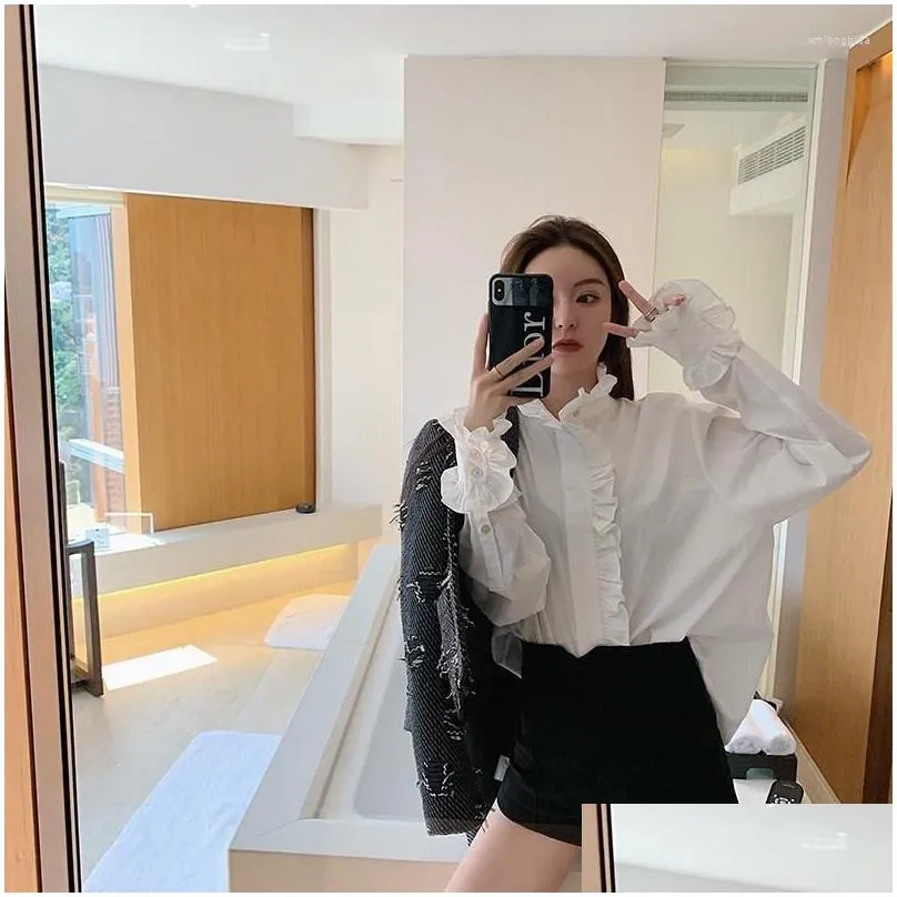 Women`S Blouses & Shirts Womens Blouses Clothing Buttons Solid Sweet Young Style Office Lady Loose Spring Autumn Thin Long Sleeve Appa Otobf