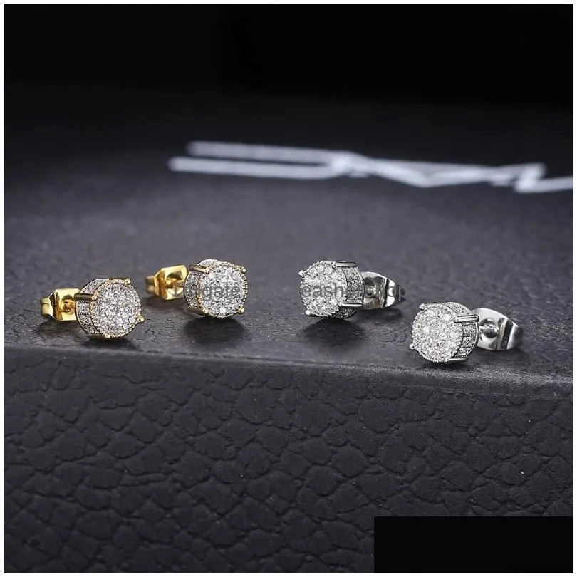 Stud Stud Retro Earrings For Men Luxury Gold Color Punk Jewelry Iced Out Zircon Hip Hop Ear Ring Womens Accessories Wholesale Ohe003 J Dhhb7