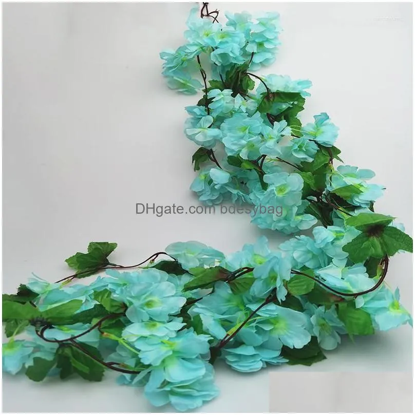 Decorative Flowers 2X Artificial Cherry Blossom Flower Wall Hanging Vine Rattan Garland Wedding El Diy Beautif Holiday Decorition Dhxh9