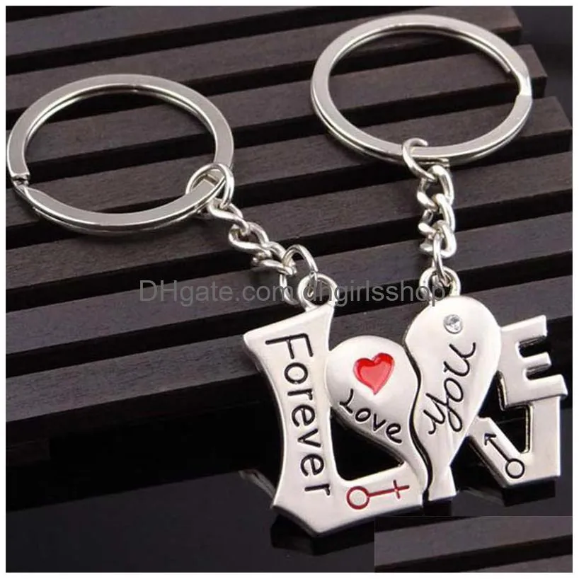 Key Rings I Love You Keychain Split Couple Heart Key Ring Hold Bag Hangings Lover Fashion Jewelry Gift Jewelry Dhg0R