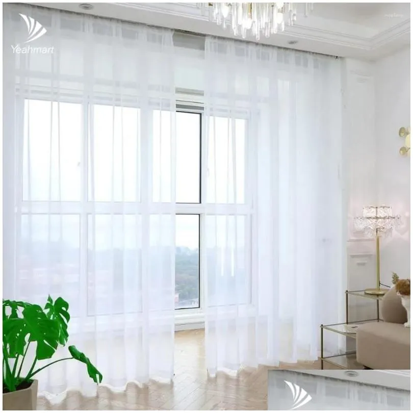 Curtain & Drapes Curtain Yeahmart White/Cream/Grey Tle Curtains For Living Room Decoration Modern Chiffon Solid Sheer Voile Kitchen Ho Dhbfz