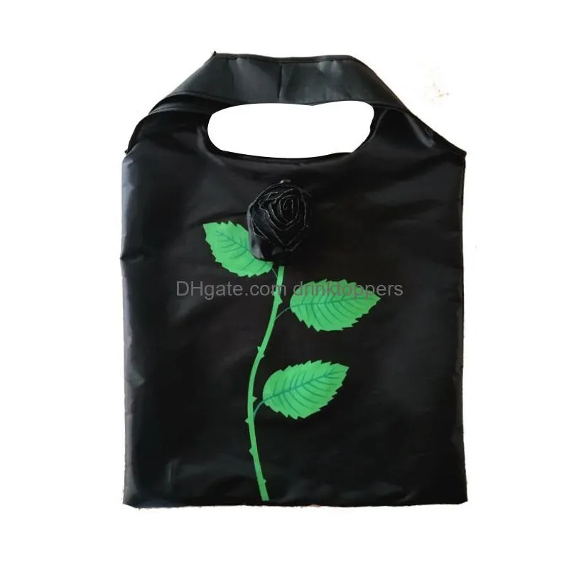 rose foldable shopping bag 3d flower folding reusable eco friendly shoulder bag folding pouch storage bags hha636