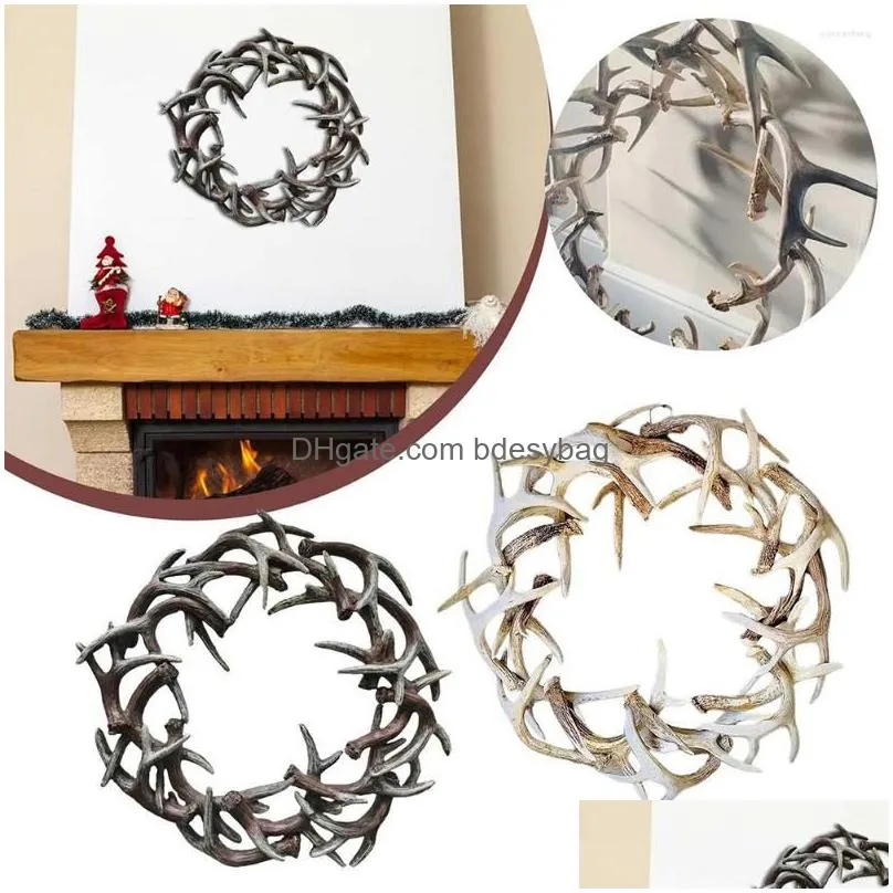 Decorative Flowers Rustic Farmhouse Christmas Deer Horns Wreath Handmade Crafts Durable Not Easy To Break For Home Store El Office Dhinq