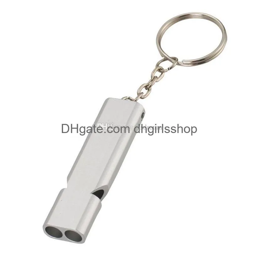 Key Rings Double Tube Frequency Emergency Survival Whistle Keychain Out Door Sport Mountaineering Cam Bag Jewelry Dhfme