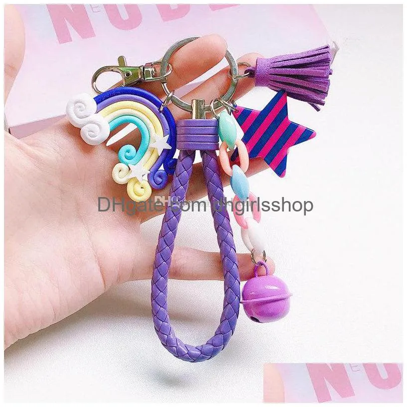 Key Rings Candy Color Star Rainbow Keychain Tassel Charm Keyring Key Holders Bag Hangs Fashion Jewelry Gift Will And Sandy New Jewelry Dhvno