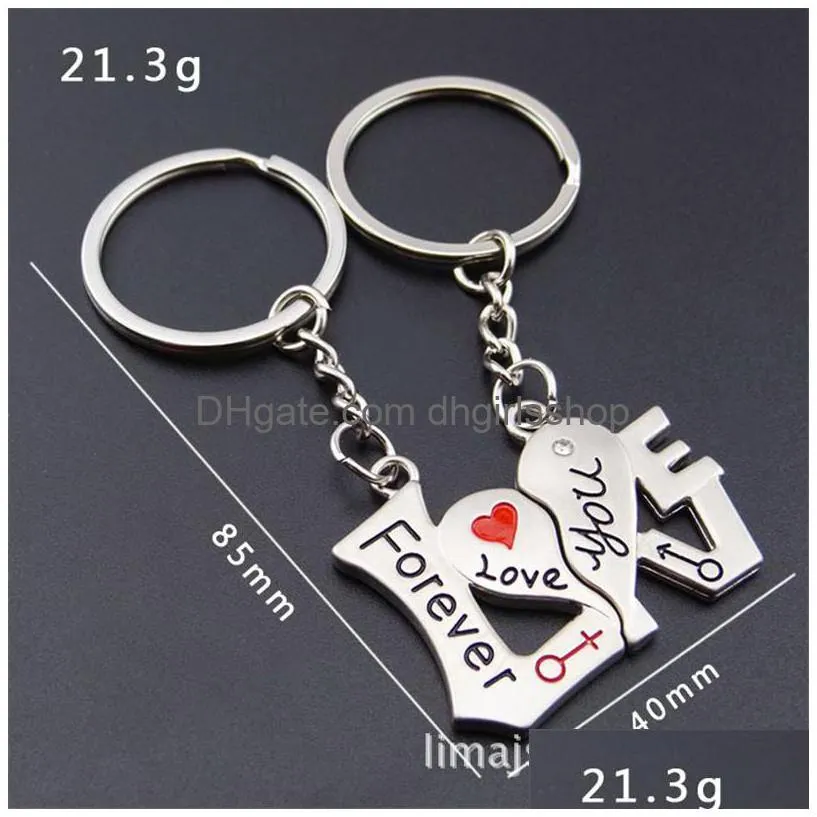 Key Rings I Love You Keychain Split Couple Heart Key Ring Hold Bag Hangings Lover Fashion Jewelry Gift Jewelry Dhg0R