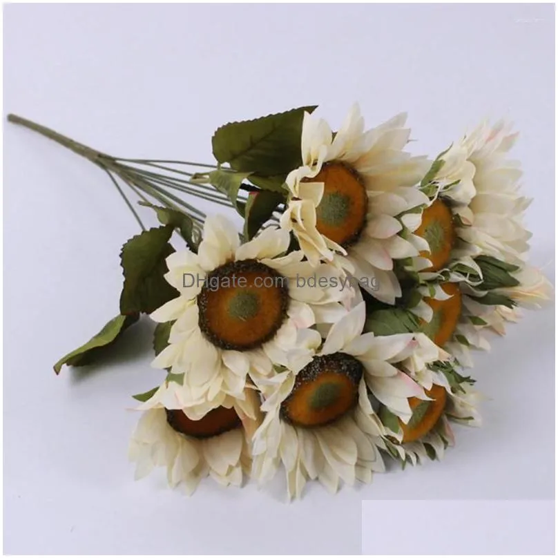 Decorative Flowers 13 Heads Artificial Fake Sunflowers Plastic Plants Wedding Garden Decoration Bouquet Flower Dhypo