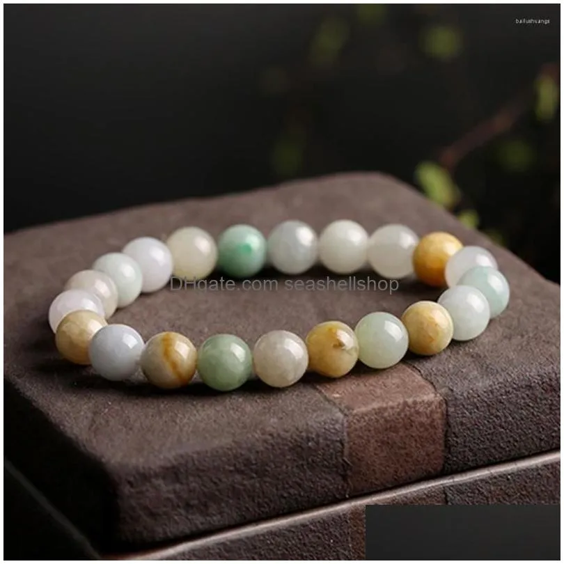 Charm Bracelets Charm Bracelets Stone Jade Women Beaded Bangle Crystal Semi Precious Jadeite Energy Healing Elastic Hand Chain Jewelry Dhcla