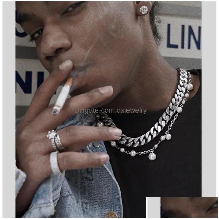 Chains Chains Mara 2021 Hip Hop Punk Asap Rocky Same Style Trend Shell Beads Pearl Necklace For Women Men Girls Party Rap Jewelry Gift Dhki0