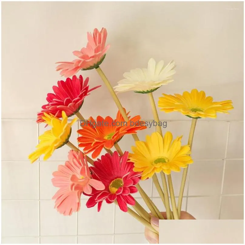 Decorative Flowers Bride Bouquet Artificial Wedding Gerbera Silk Daisy For Christmas Diy Party Decoration Fake Sunflower Dhf0F