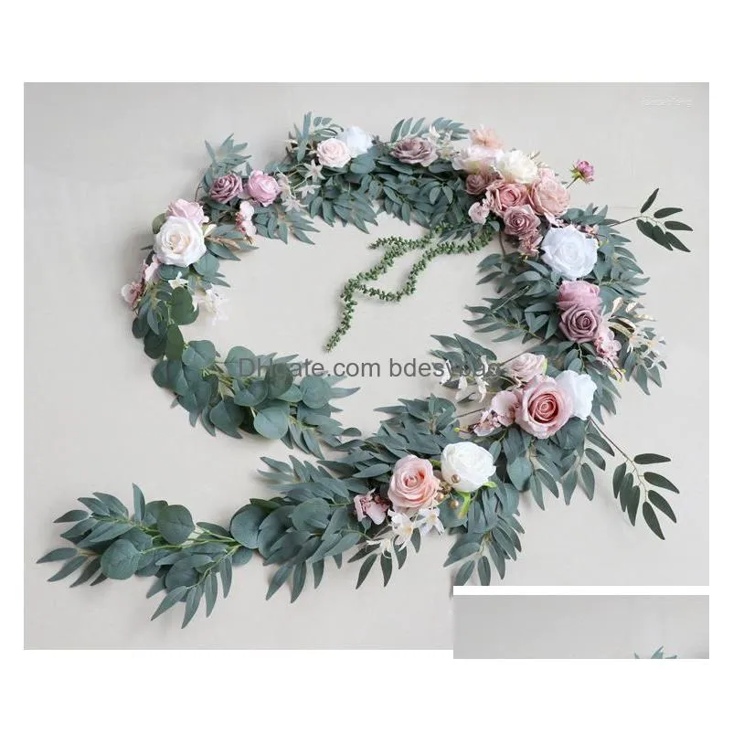 Decorative Flowers 270Cm Artificial Rose Vine Flower Garland Wedding Table Decoration Simation Floral Arrangements Ceremony Backdrop Dhipa