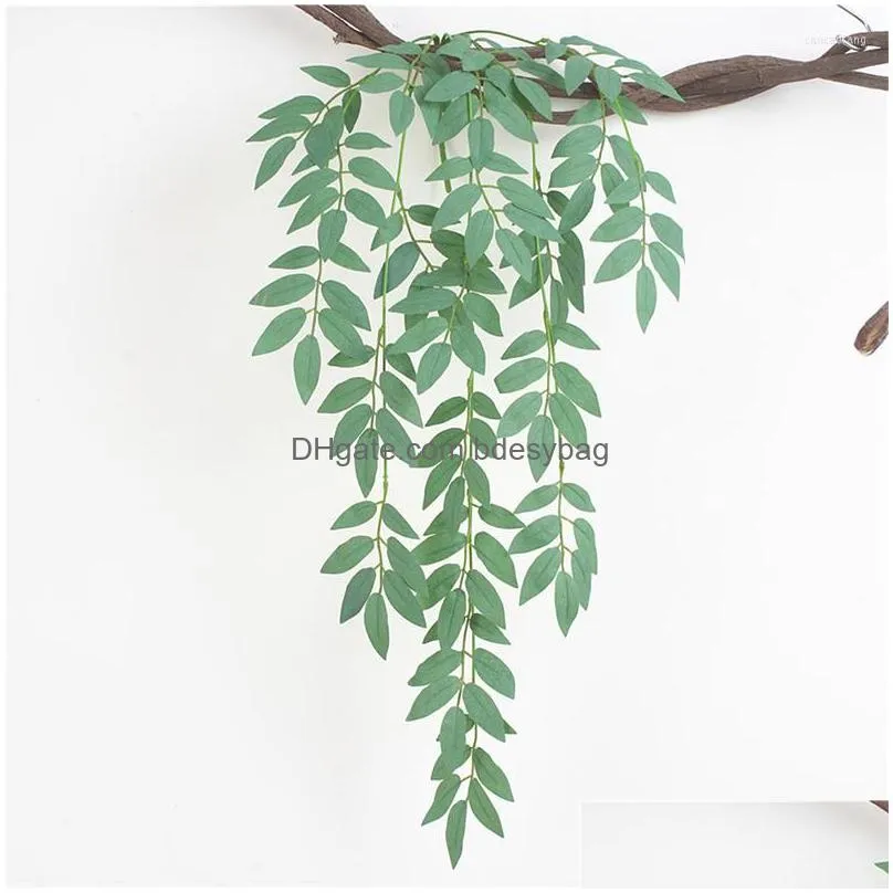 Decorative Flowers Willow Simation Wicker Green Leaves Cane Wedding Decoration Set Plant Rattan Home Garden Vine Dhgnv
