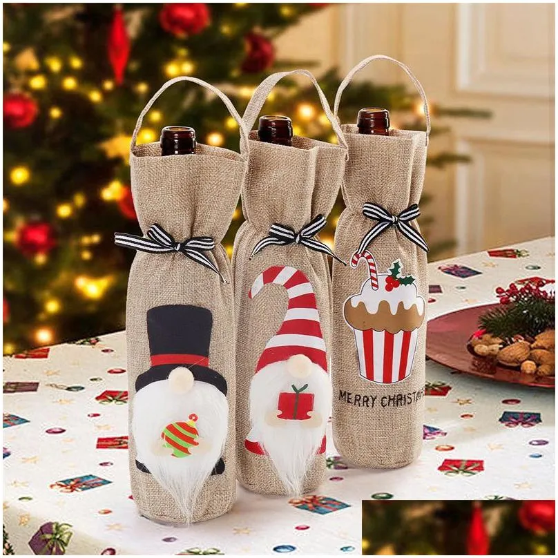 Christmas Decorations Christmas New Year Party Champagne Red Wine Dstring Linen Bottle Packaging Bags Decor Gift Supplies Home Garden Dhnxb