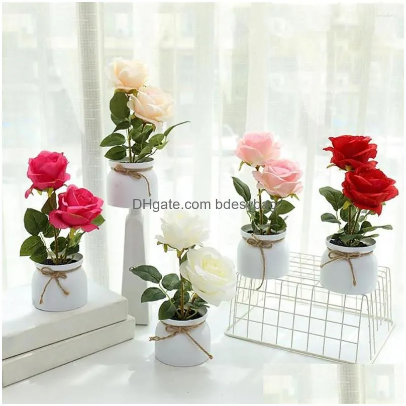 Decorative Flowers 1 Set Fashion Faux Flower Eco-Friendly Fine Workmanship Plastic Simation Pot Dht1G