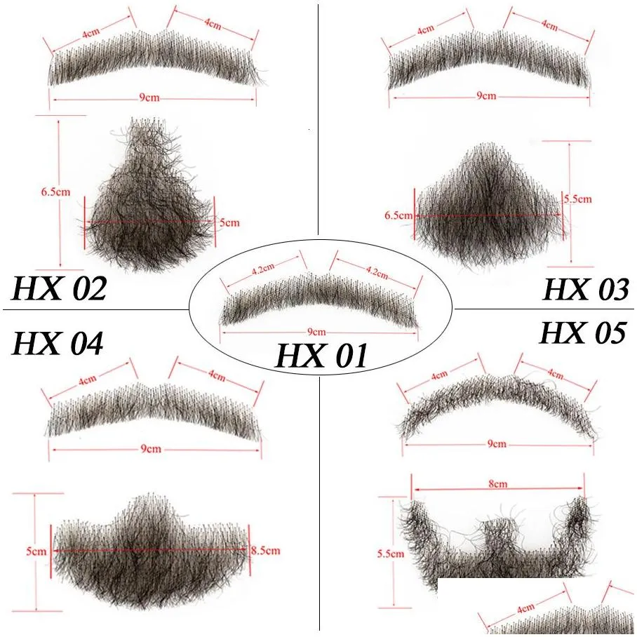 Human Hair Bulks Human Hair Bks Fake Beard Hand Made 100 Percent Real Swiss Lace Realistic Invisible Remy Mustache For Men Moustache H Otol9