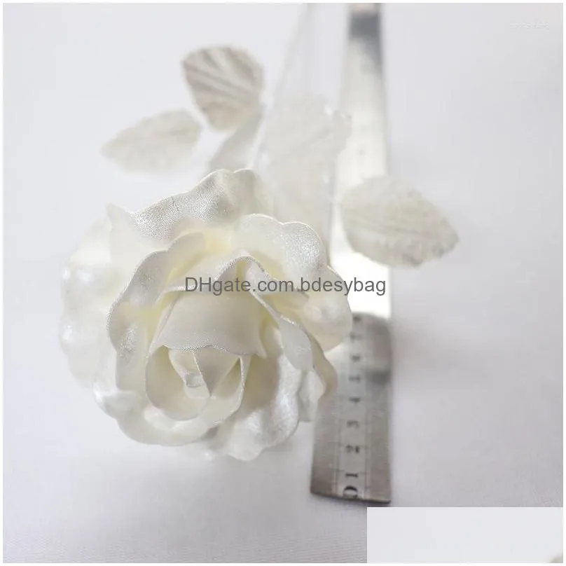 Decorative Flowers 10Pcs/Lot White Rose Artificial Flower Pe Flash For Home Wedding Decoration Single Christmas Party Fake Branch Dh9Hi