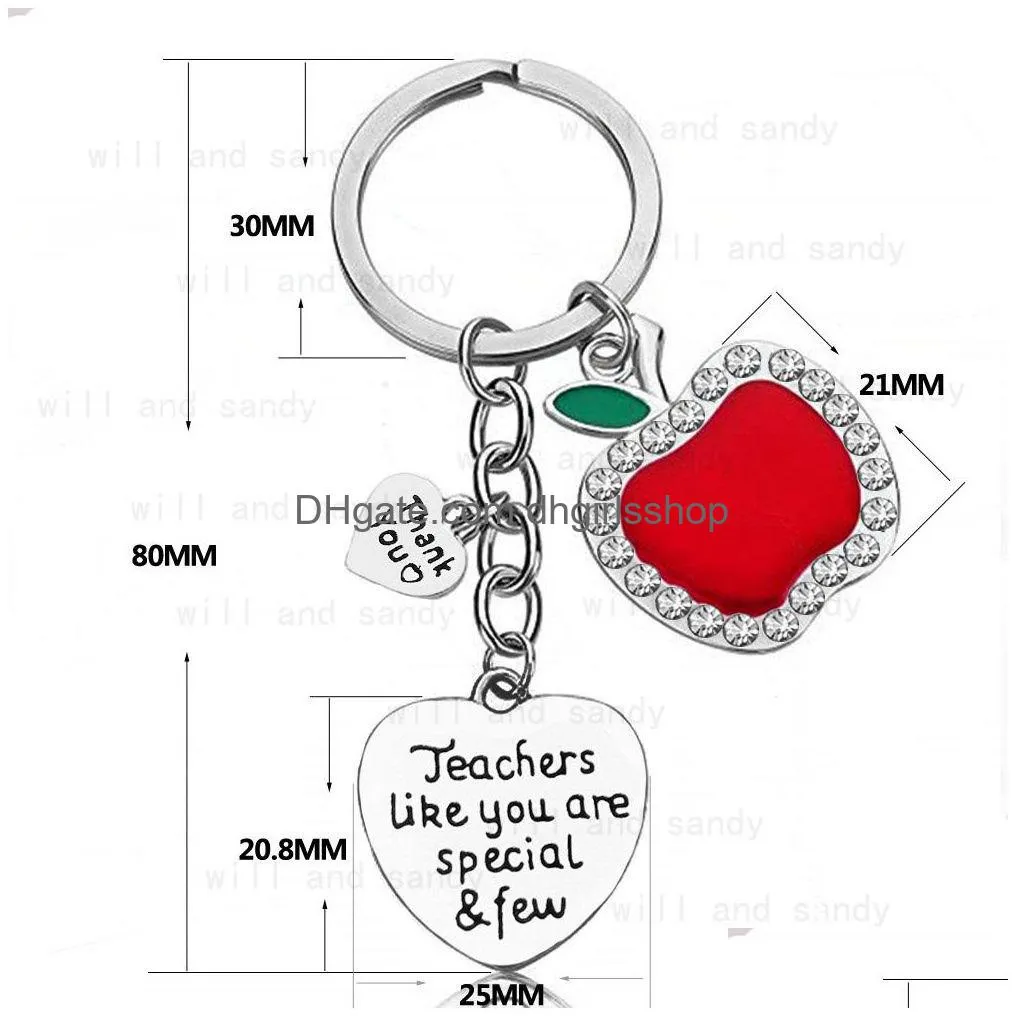 Key Rings Stainless Steel Teachers Day Key Ring For Teacher Letter Drip Oil Enamel Keychain Flower Charm Pendant Chain Fashion Jewelry Dhzvc