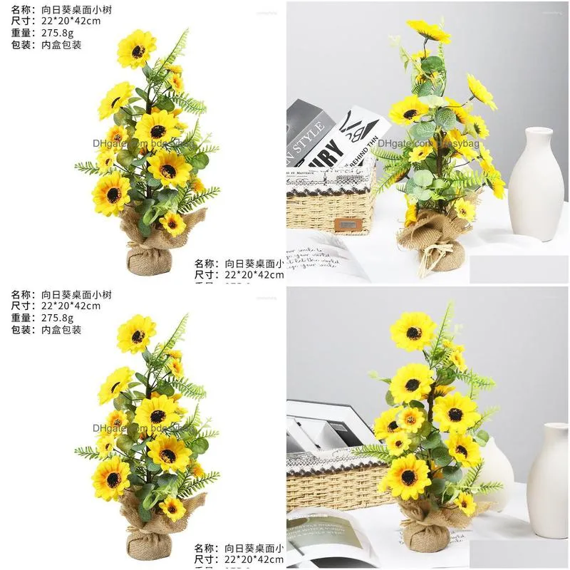 Decorative Flowers Artificial Sunflowers Fake Silk Sunflower Plants Wedding Bride Bouquet Party Indoor Outdoor Home Garden Table Dhx2M