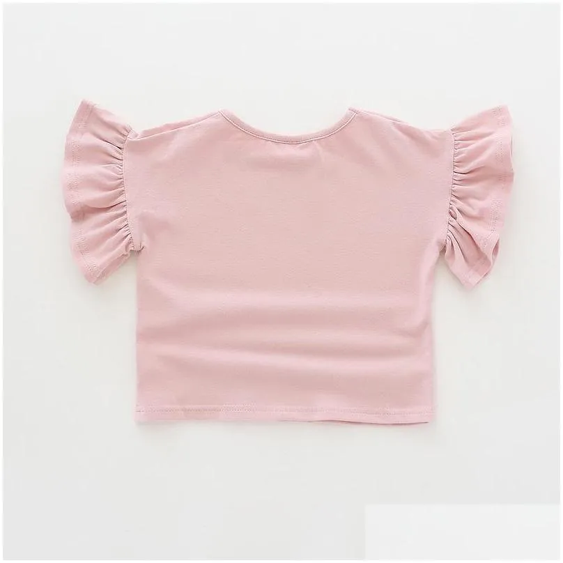 T-Shirts Girl Kids Clothing T Shirt 100 Cotton Oneck Ruffles Short Sleeve Solid Color Summer Tshirt Baby, Kids Maternity Baby Kids Clo Dhqsg