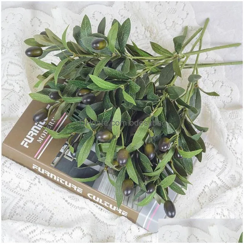 Decorative Flowers Artificial Olive Green Leaves Tree Branches Christmas Fruit Plants Po Props Home Wedding Decortion Silk Dhjl2