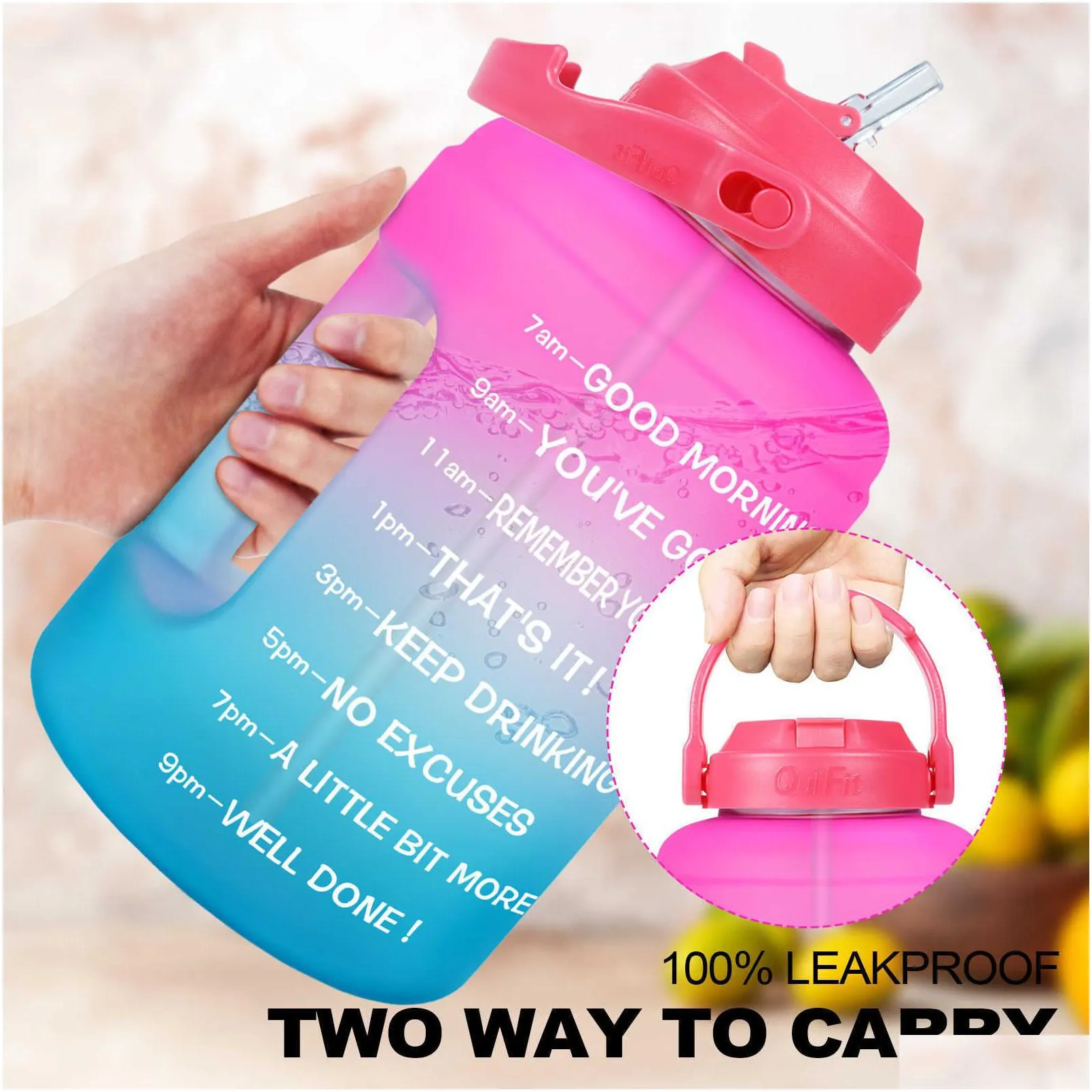 Water Bottles Quifit 2.5L 3.78L Wide Mouth Gallon Motivational Bottle With St Bpa Sport Fitness Tourism Gym Travel Times Jug Drop De Dhrti