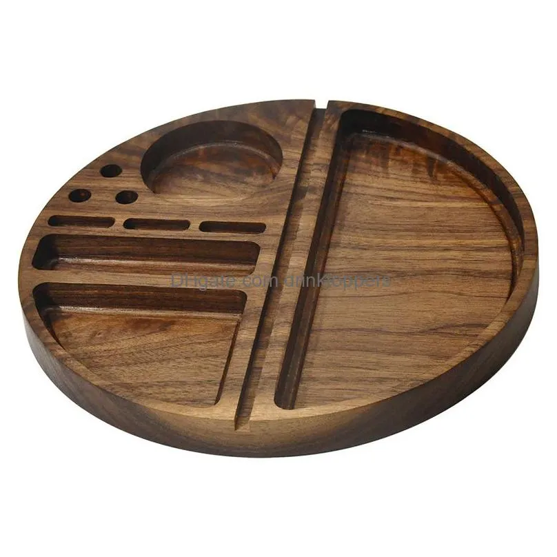 round shape wooden rolling tray household smoking accessories with groove diameter 218 mm natural wood tobacco roll trays cigarette