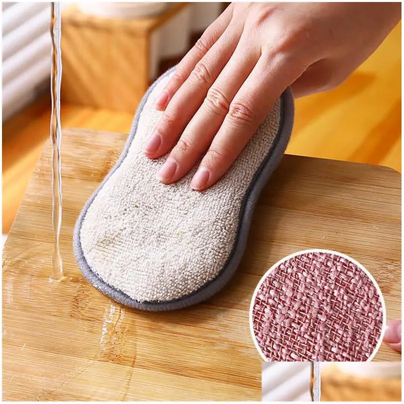 Sponges Scouring Pads 6/3/1Pcs Double Sided Kitchen Cleaning Magic Sponge Scrubber For Dishwashing Bathroom Accessories Drop Delive Dhlxz