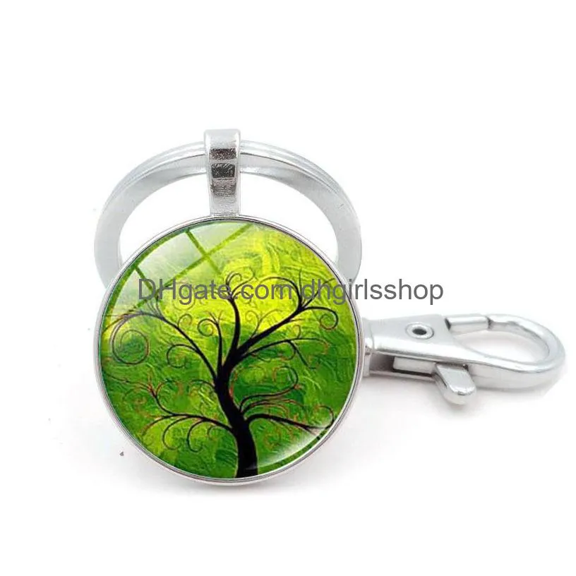 Key Rings Tree Of Life Glass Cabochon Key Ring Time Gem Keychain Hanging Fashion Jewelry Will And Jewelry Dhxvn