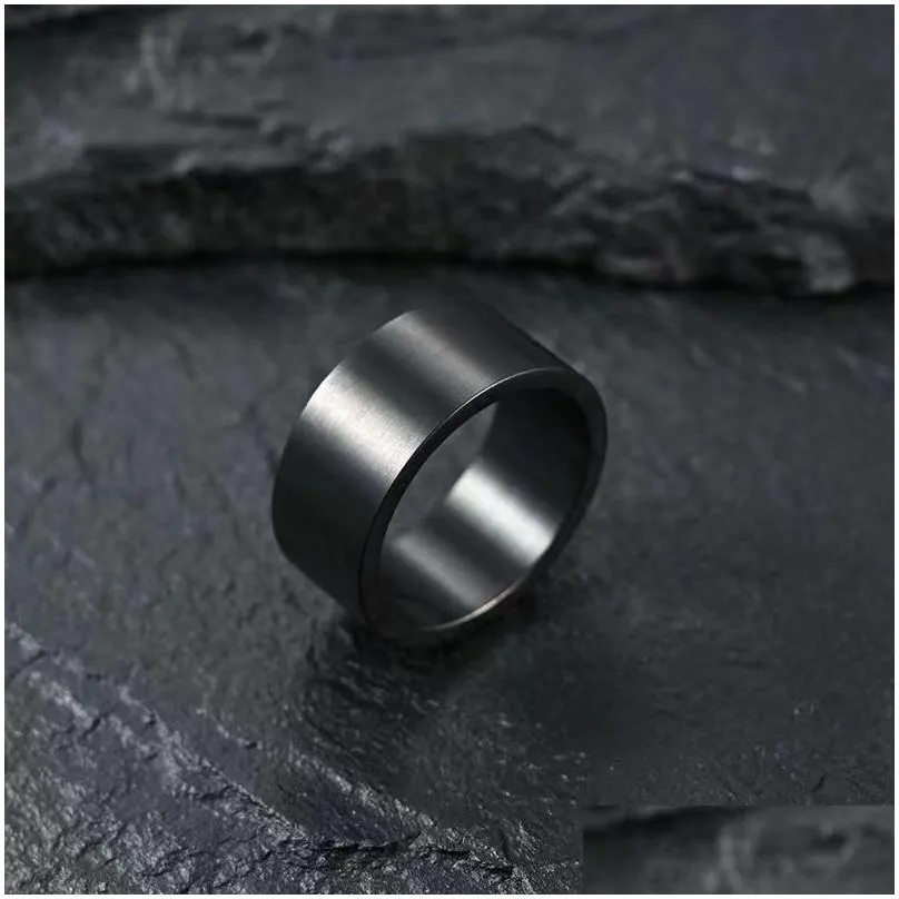 Band Rings Titanium Steel 10Mm Wide Matte Ring Mens Vintage Personalized Simple Jewelry Ring Dha6Y