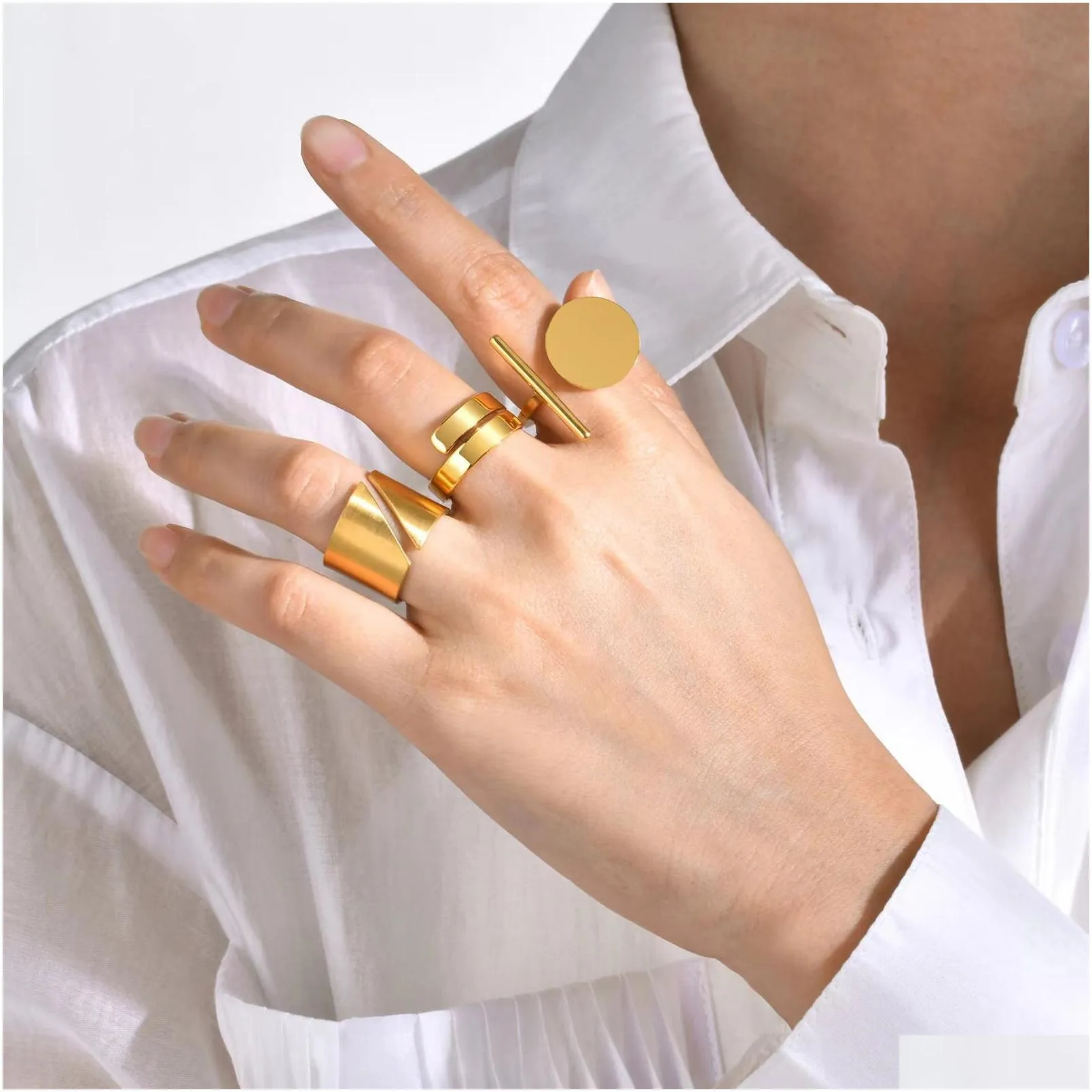 Band Rings Titanium Steel Geometric Womens Ring Smooth And Simple Personalized Gold Jewelry Wholesale Jewelry Ring Dhf0T