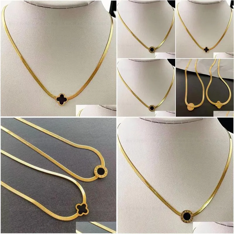 Pendant Necklaces Four Leaf Grass Womens Pendant Necklace Minimalist Fashion Snake Bone Chain Party Birthday Gift Jewelry Necklaces Pe Dhta9