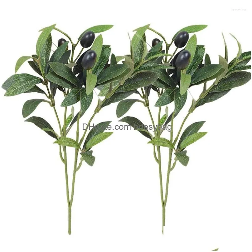 Decorative Flowers Artificial Olive Green Leaves Tree Branches Christmas Fruit Plants Po Props Home Wedding Decortion Silk Dhjl2