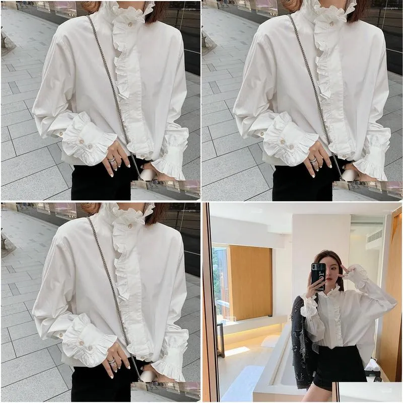 Women`S Blouses & Shirts Womens Blouses Clothing Buttons Solid Sweet Young Style Office Lady Loose Spring Autumn Thin Long Sleeve Appa Otobf