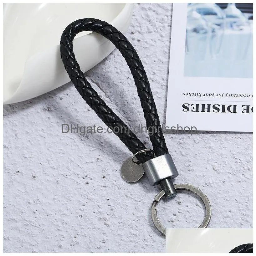 Key Rings Simple Ancient Sier Key Ring Coin Charm Hand Weave Pu Leather Keychain Bag Hang Fashiono Jewelry For Women Men Will And Sand Dhkwt